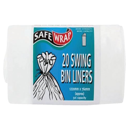 Safewrap Swing Bin Liners 50 Litre Capacity 20 Sacks per Roll 1220x762mm White Ref RY00441 [4 Rolls]