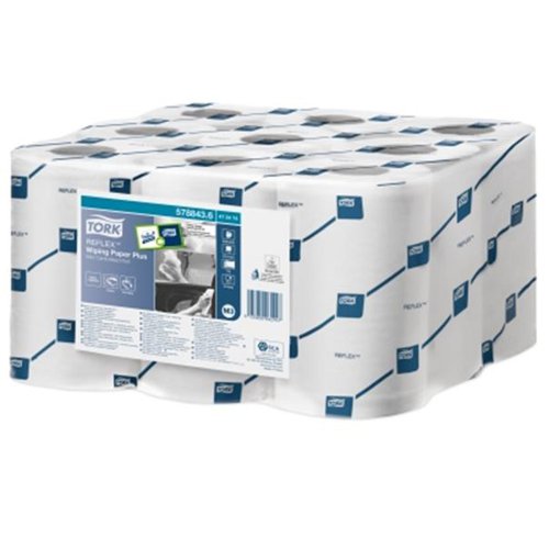 Tork Reflex Mini Wiper Roll 2-Ply 200 Sheets White Ref 473474 [Pack 9]