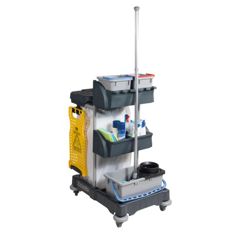 Numatic Xtra-Compact XC-1 Cleaning Trolley with 3 Buckets and 2 Tray Units W840xD570xH1060mm Ref 907440