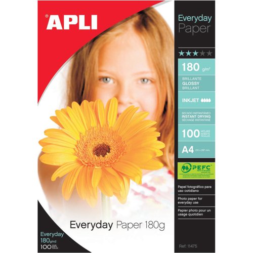 Apli Everyday Paper Glossy 180gsm A4 Ref 11475 [100 Sheets]