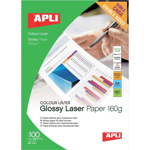 Apli Laser Paper Glossy Double-sided 160gsm A4 Ref 11817 [100 Sheets]