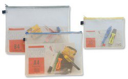 Zip Bag Reinforced Mesh-weave PVC Clear with Coloured Seal A5 Yellow [Pack 5]