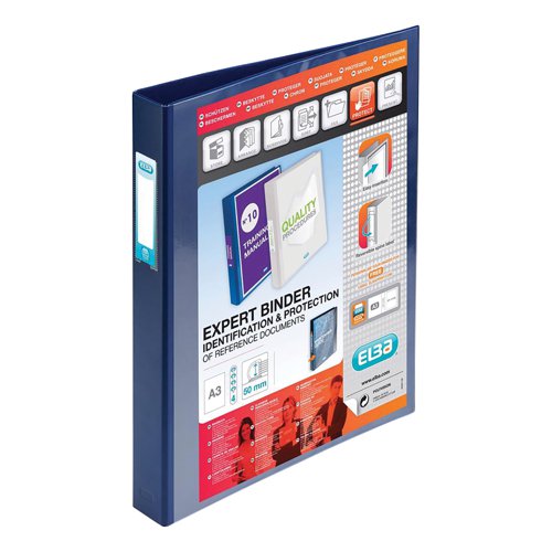 Elba Vision Ring Binder PVC Clear Front Pocket 4 D-Ring A3 Portrait 30mm Blue Ref 400009731 [Pack 2]