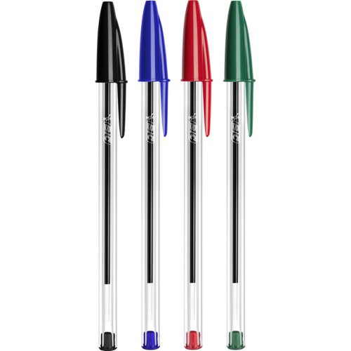 Bic Cristal Ball Pen Clear Barrel 1.0mm Tip 0.32mm Line Assorted Ref 830865 [Pack 10]