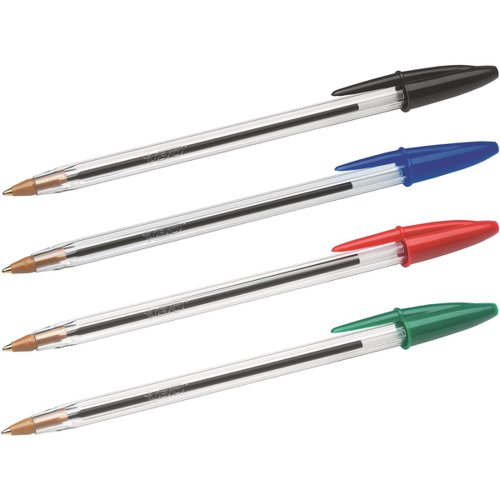 Bic Cristal Ball Pen Clear Barrel 1.0mm Tip 0.32mm Line Assorted Ref 830865 [Pack 10]