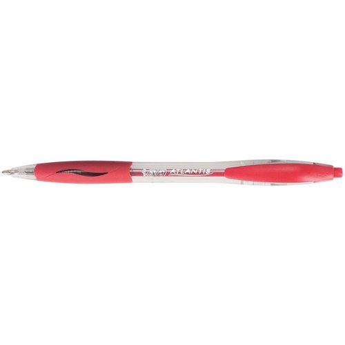 Bic Atlantis Ball Pen Retractable Cushioned Grip Medium 1.0mm Tip 0.32mm Line Red Ref 887133 [Pack 12]