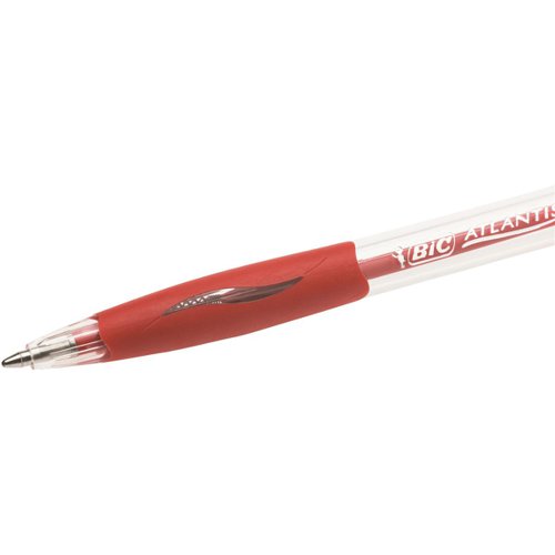 Bic Atlantis Ball Pen Retractable Cushioned Grip Medium 1.0mm Tip 0.32mm Line Red Ref 887133 [Pack 12]