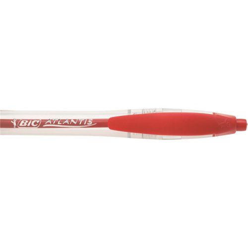 Bic Atlantis Ball Pen Retractable Cushioned Grip Medium 1.0mm Tip 0.32mm Line Red Ref 887133 [Pack 12]