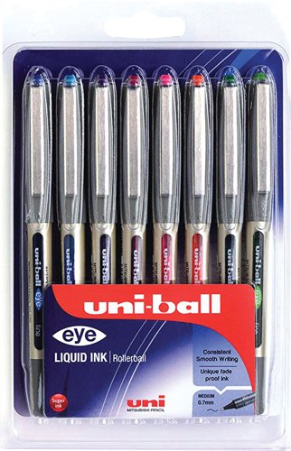 Uni-Ball Eye Designer Medium 0.7mm Tip Assorted Ref Ub157D [Pack 8] Mitsubishi Pencil Company