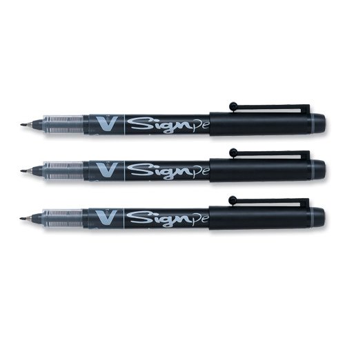 Pilot V-Sign Pen Liquid Ink Permanent Ink Medium 2.0mm Tip 0.6mm Line Blk Ref 4902505134654/SA [Pack 12]