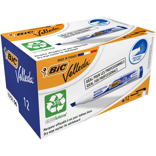 Bic Velleda 1751 Whiteboard Marker Chisel Tip Line Width 3.7-5.5mm Blue Ref 904947 [Pack 12]  4054995
