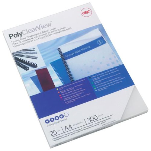 GBC PolyCovers ClearView Binding Covers Polypropylene 300 micron A4 Frosted Ref IB386848 [Pack 100] 4058615 Buy online at Office 5Star or contact us Tel 01594 810081 for assistance