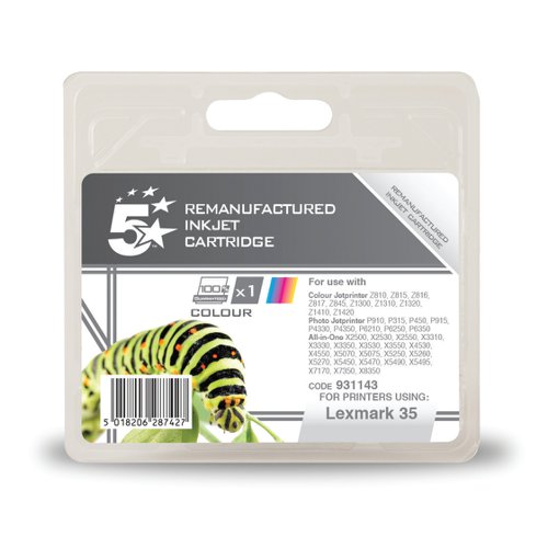 5 Star Office Remanufactured Inkjet Cartridge 450pp Colour [Lexmark No. 35 018C0035E Alternative]