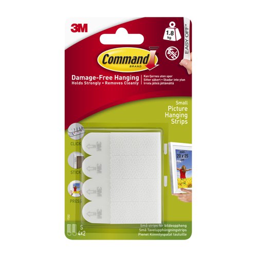 3M Command Picture Hanging Strips Adhesive Small White Ref 17202 [Pack 4]