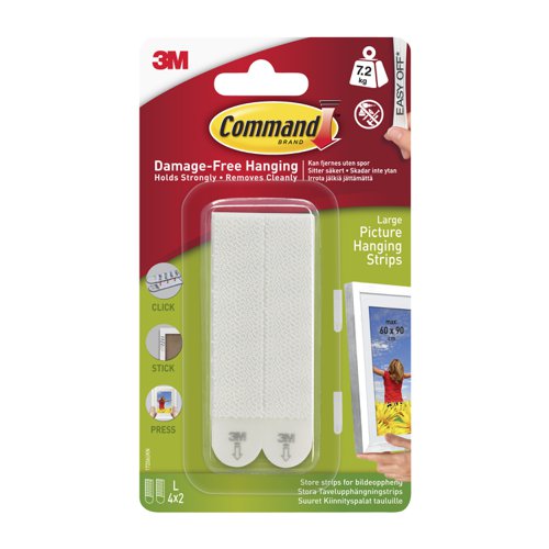 3M Command Picture Hanging Strips Adhesive Large White Ref 17206 [Pack 4]