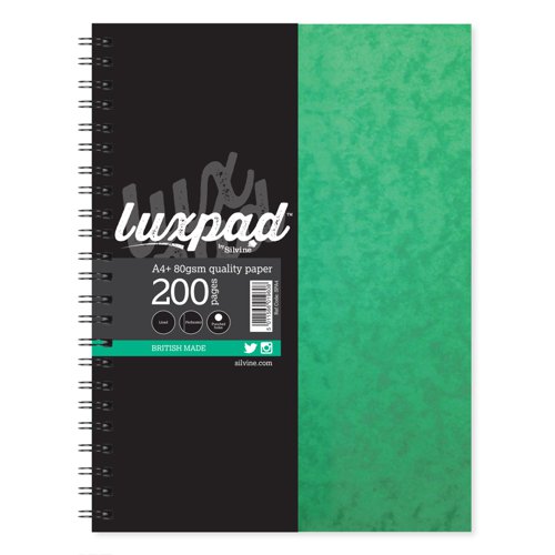 Silvine Notebook Twinwire Sidebound 75gsm Ruled Perf Punched 4 Holes 200pp A4+ Green Ref SPA4 [Pack 6]