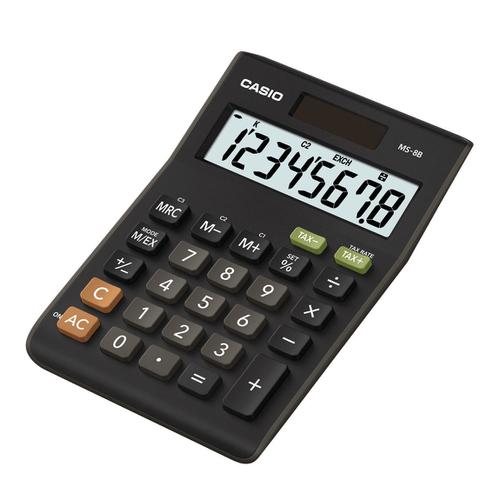 Casio Desktop Calculator 8 Digit 3 Key Memory Battery/Solar Power 103x28.8x147mm Black Ref MS-8TV/MS-8B