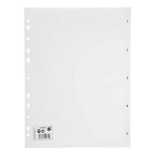 5 Star Office Index 1-5 Polypropylene Multipunched Reinforced Holes 120 Micron A4 White