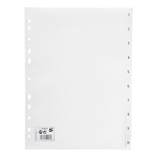 5 Star Office Index 1-10 Polypropylene Multipunched Reinforced Holes 120 Micron A4 White