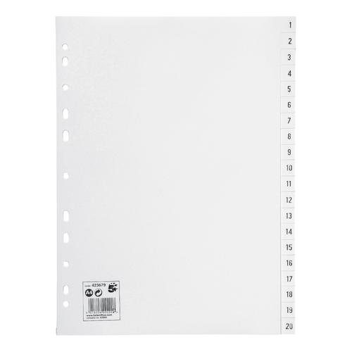5 Star Office Index 1-20 Polypropylene Multipunched Reinforced Holes 120 Micron A4 White