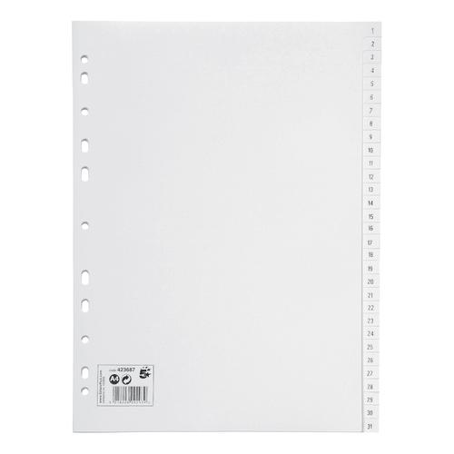 5 Star Office Index 1-31 Polypropylene Multipunched Reinforced Holes 120 Micron A4 White
