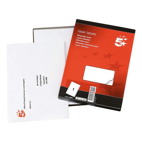 5 Star Office Multipurpose Labels Laser Copier and Inkjet 1 per Sheet 199.6x289.1mm White [100 Labels]