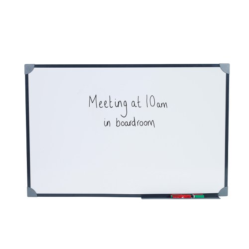 5 Star Office Magnetic Drywipe Board Steel Trim with Fixing Kit and Detachable Pen Tray W900xH600mm