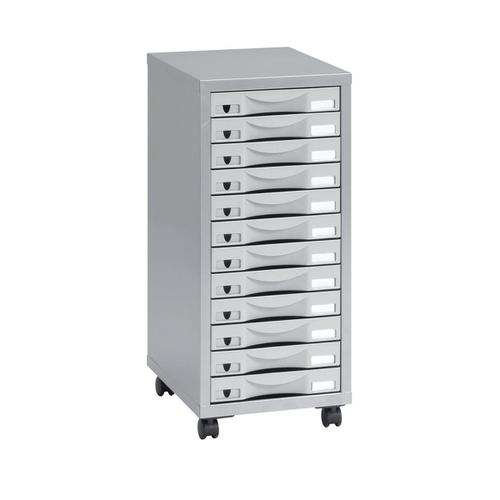A4 12 Drawer Maxi Tall Filing Cabinet With Wheels Silver/Black QUALITY STEEL 