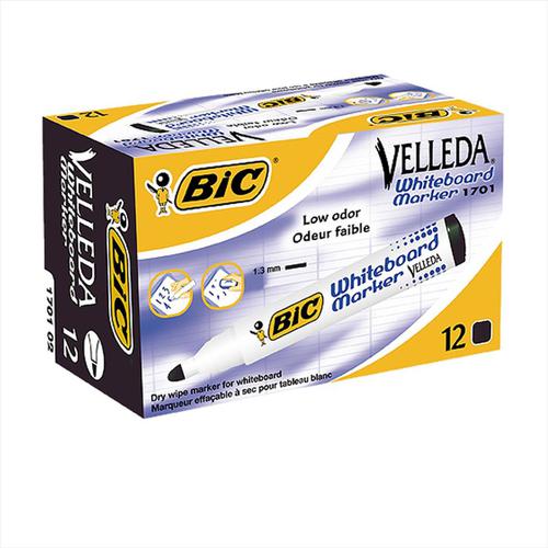 Bic Velleda Marker Whiteboard Dry-wipe 1701 Large Bullet Tip 1.5mm Line Black Ref 942234 [Pack 12] Bic