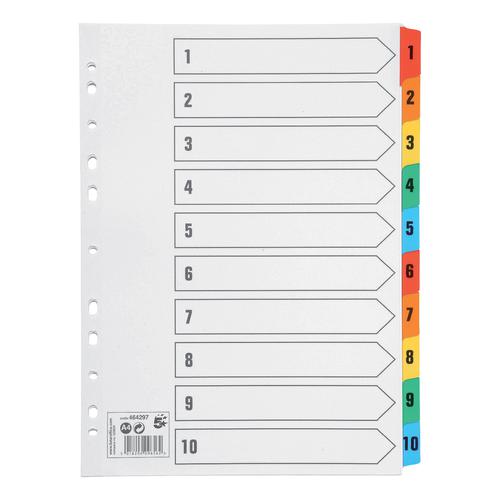 5 Star Office Index 1-10 Multipunched Mylar-reinforced Multicolour-Tabs 150gsm A4 White
