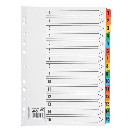5 Star Office Index 1-15 Multipunched Mylar-reinforced Multicolour-Tabs 150gsm A4 White