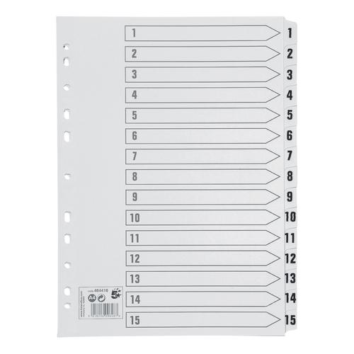5 Star Office Index 1-15 Multipunched Mylar-reinforced Strip Tabs 150gsm A4 White