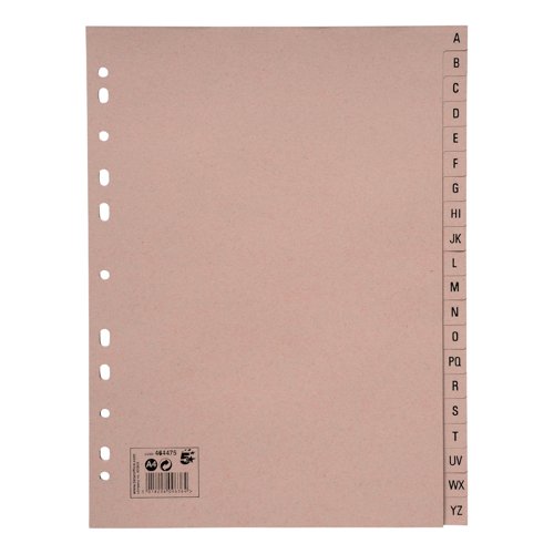 5 Star Eco Index A-Z Recycled Card Multipunched 150gsm A4 Buff