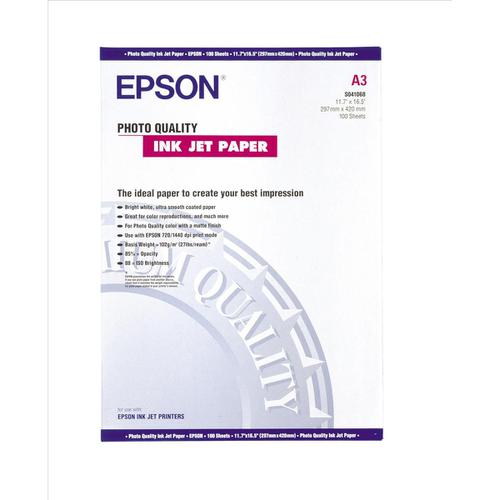 Epson Photo Quality Inkjet Paper Matt 102gsm Max.1440dpi A3 Ref C13S041068 [100 Sheets]