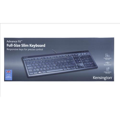 Kensington Advance Fit Slim type Keyboard Tilting USB Wired 1900mm Lead Ref K72357UK 4012306 Buy online at Office 5Star or contact us Tel 01594 810081 for assistance