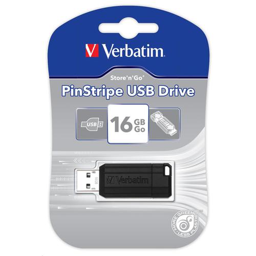 Verbatim Pinstripe USB Drive 2.0 Retractable 16GB Black Ref 49063