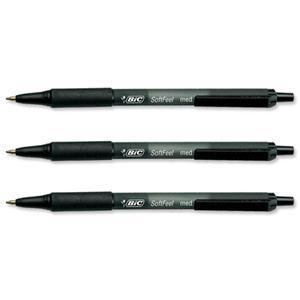 Bic SoftFeel Clic Pen Retractable Rubberised Barrel Med 1.0mm Tip 0.32mm Line Black Ref 837397 [Pack 12] Bic
