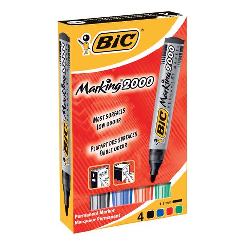Bic Marking 2000 Permanent Marker Wallet Bullet Tip Line Width 1.7mm Assorted Ref 820911 [Pack 4] Bic
