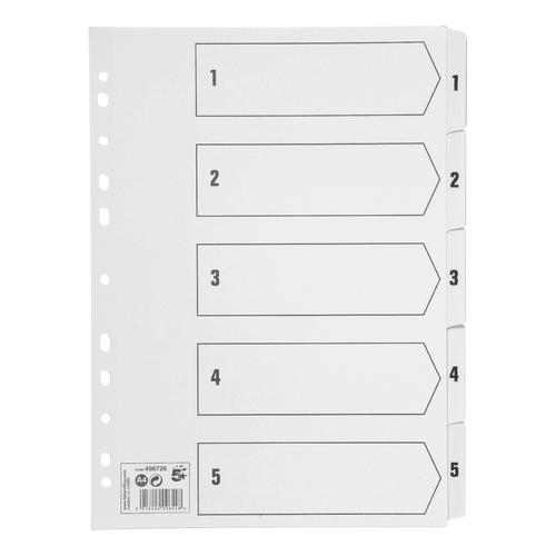 5 Star Office Index 1-5 Multipunched Mylar-reinforced Strip Tabs 150gsm A4 White 496726 Buy online at Office 5Star or contact us Tel 01594 810081 for assistance