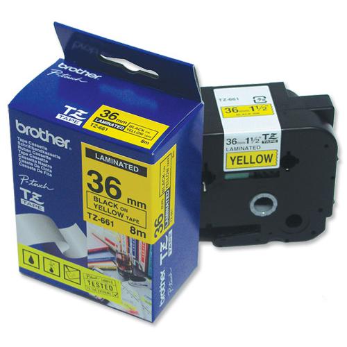 Brother P-touch TZE Label Tape 36mmx8m Black on Yellow Ref TZE661