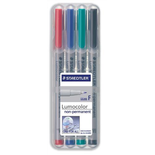 Staedtler 316 Lumocolor Pen Non-permanent Fine 0.6mm Line Assorted Ref 316WP4 [Wallet 4]