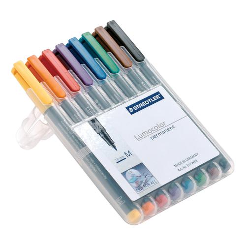 Staedtler 318 Lumocolor Permanent Pen Fine 0.6mm Line Wallet Assorted Colours Ref 318WP8 [Pack 8]