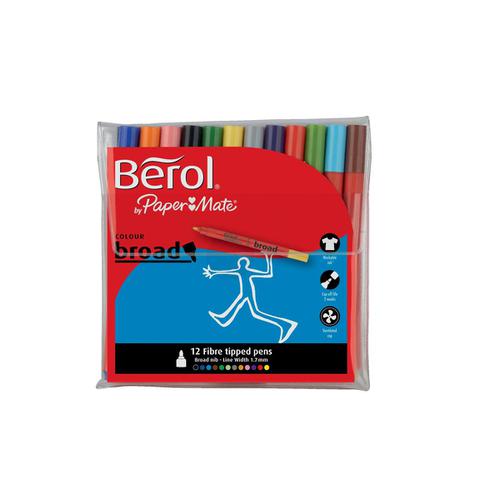 Berol Colour Broad Pens with Washable Ink 1.7mm Line Wallet Assorted Ref 2057596 [Pack 12]