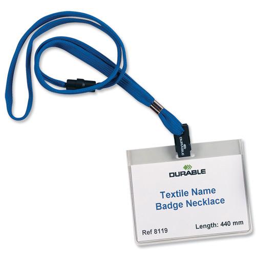Durable Textile Name Badge Lanyards 10x440mm with Safety Closure Dark Blue Ref 811907 [Pack 10]