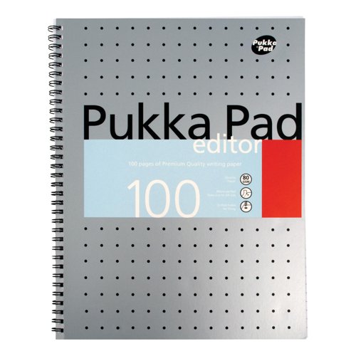 Pukka Pad Metallic Edtr Nbk Wbnd 80gsm Ruled Margin Perf Punch 4 Hole 100pp A4+ Silver Ref EM003 [Pack 3]