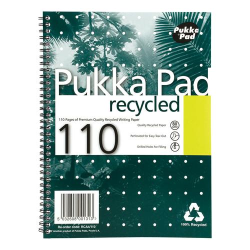 Pukka Pad Recycled Nbk Wbnd 80gsm Ruled Margin Perf Punched 4 Holes 110pp A4+ Green Ref RCA4 [Pack 3]