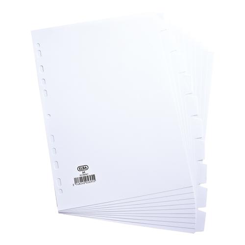 Elba Subject Dividers 10-Part Card Multipunched 160gsm A4 White Ref 100204881 514568 Buy online at Office 5Star or contact us Tel 01594 810081 for assistance