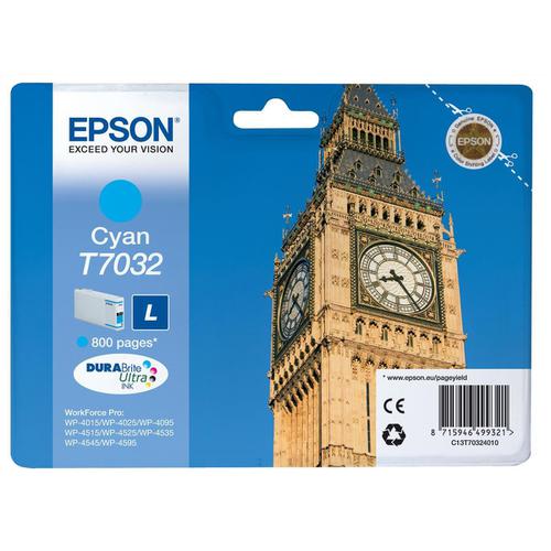 Epson T7032 Inkjet Cartridge Big Ben Page Life 800pp 9.6ml Cyan Ref C13T70324010 4071266 Buy online at Office 5Star or contact us Tel 01594 810081 for assistance