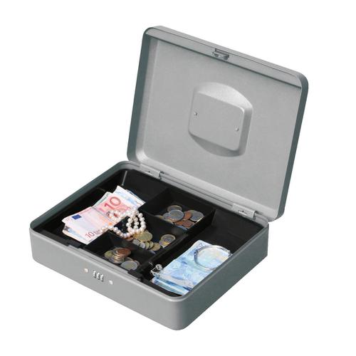 5 Star Facilities Premium Cash Box with Coin Tray Metal Combination Lock W300xD240xH90mm Grey