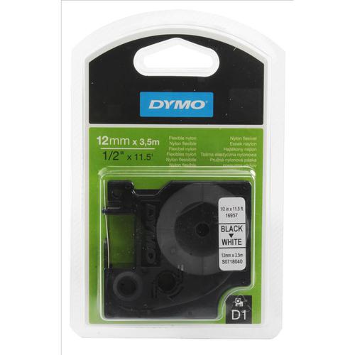 Dymo D1 Tape for Labelmaker Nylon Flexible 12mmx3.5m Black on White Ref 16957 S0718040